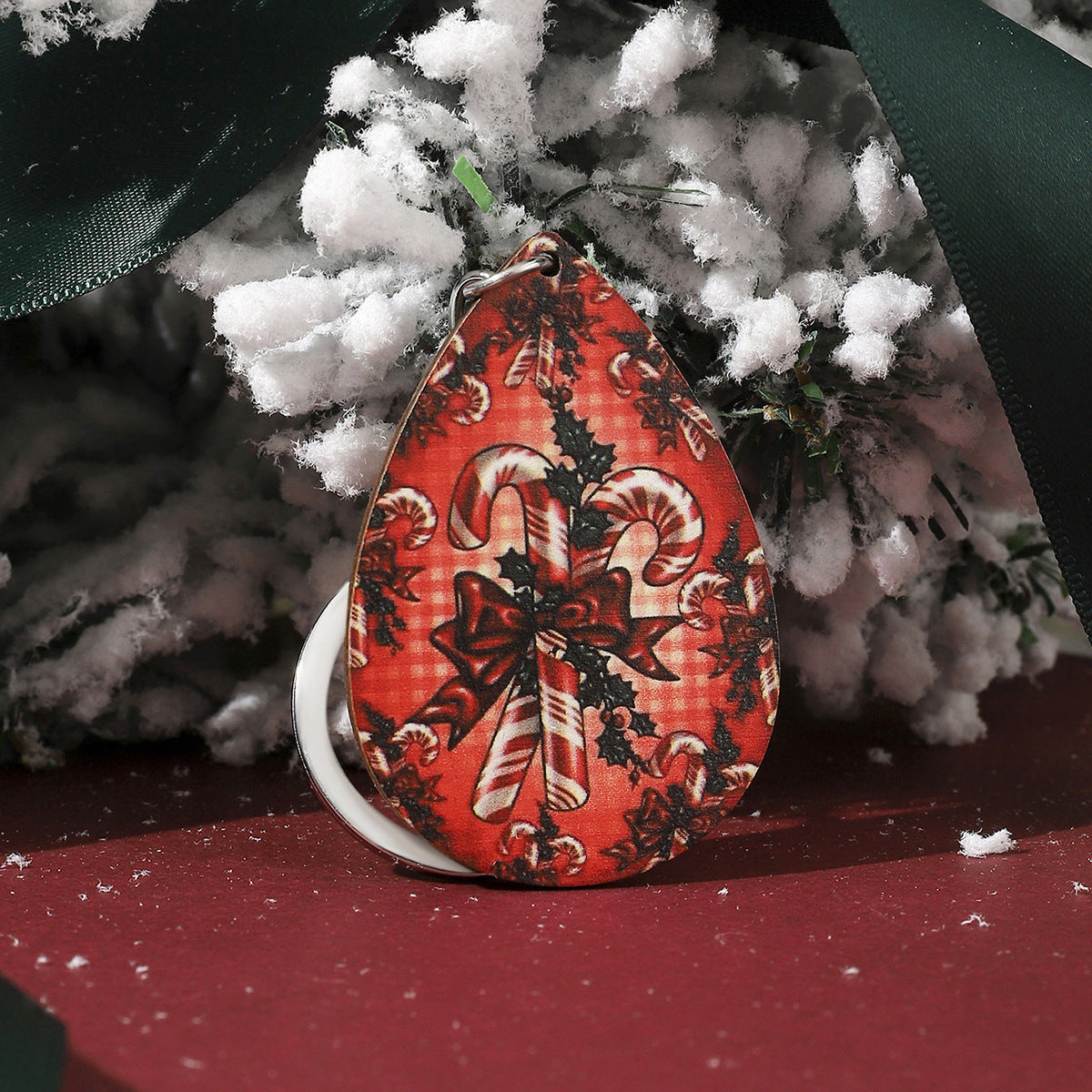 Wholesale Wooden Water Drop Christmas Keychains